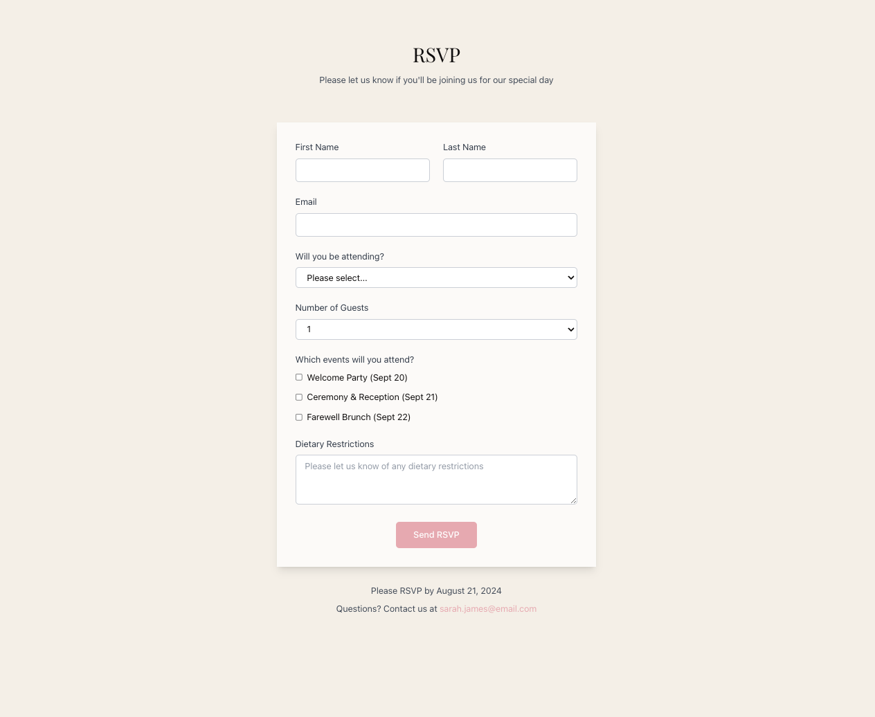 Wedding website RSVP